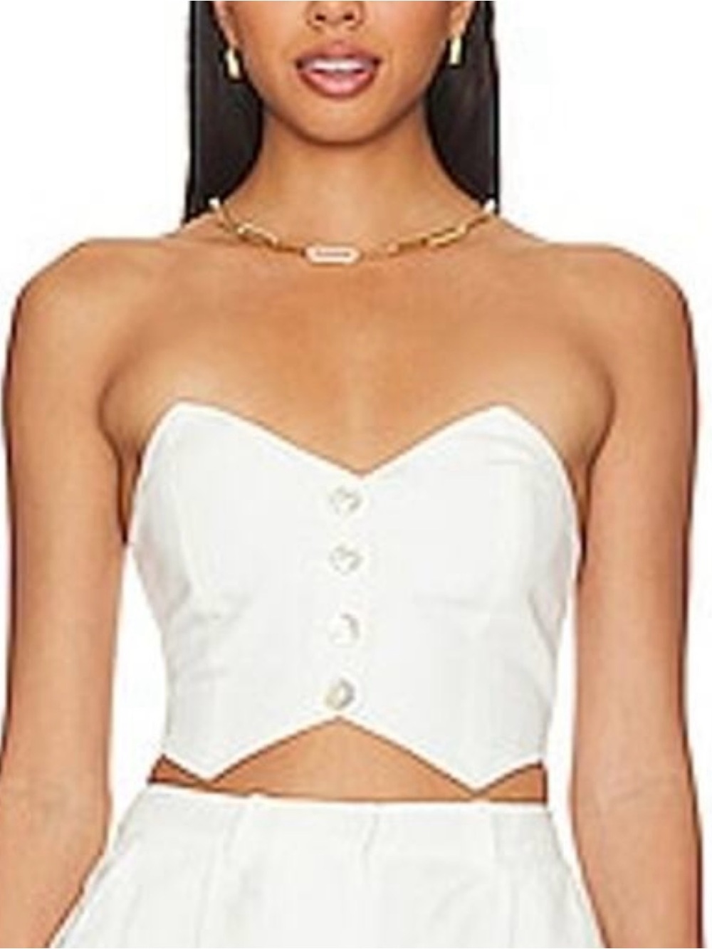 Amanda Uprichard Lucien Strapless Linen White Button-Front Crop Top